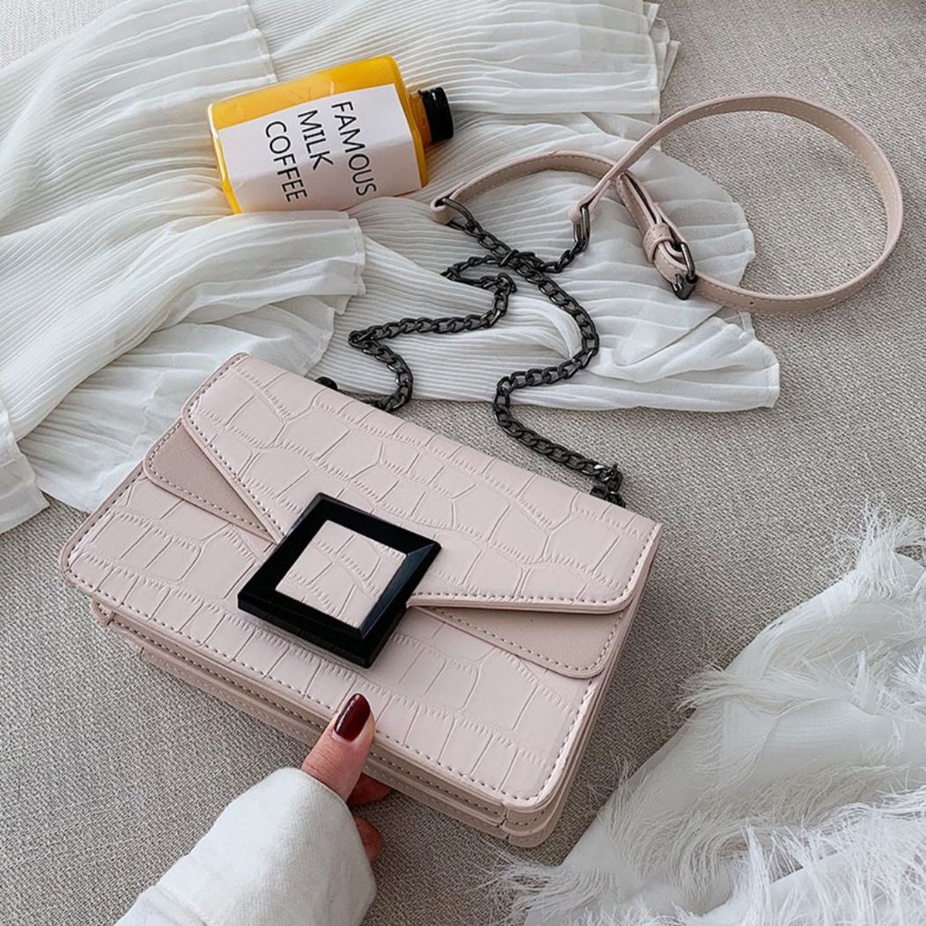 SG7283 syafniegalery tas selempang croco motif kotak tali rantai impor