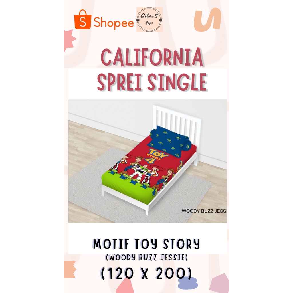 Sprei California Single Motif Toy Story (Woody Buzz Jessie) 120x200/Sprey/Sprei Anak/ Sprei Lembut/S