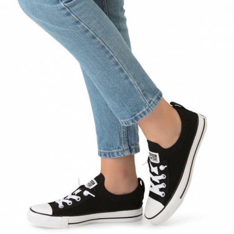 Sepatu  CONVERSE CTAS SHORLINE KNIT SLIP 565489C BLACK/WHITE BLACK (WOMEN)
