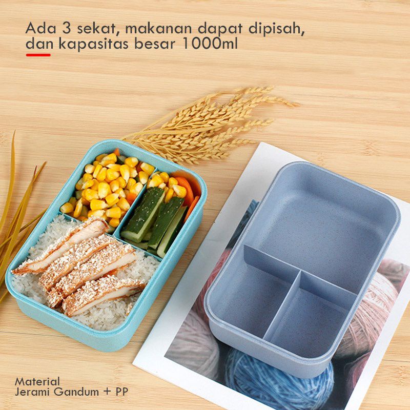 Lunch Box Kotak Makan Siang Bahan Jerami Gandum Wadah Makan Tempat Makan Wadah Bekal Kotak Bekal