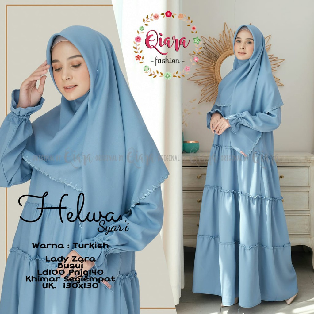 Set gamis syari polos cantik bahan jatuh free jilbab segi empat berkualitas