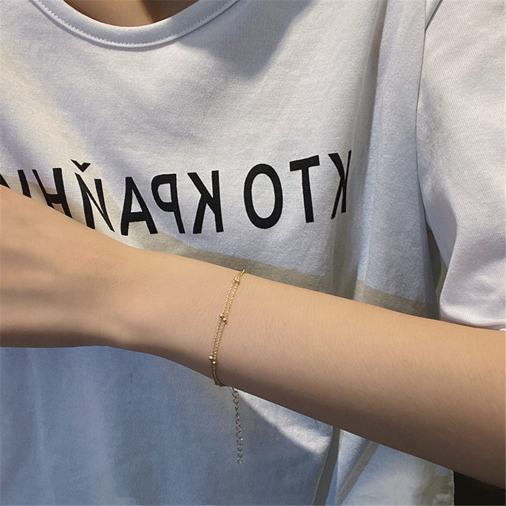 Gelang Rantai Dua Lapis Warna Emas Untuk Wanita