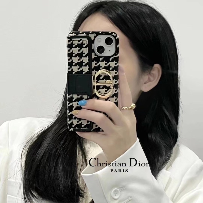 CHRISTIAN CDIOR Houndstooth Leather Case Iphone 14 Plus 14 Pro Max 7 8 plus X Xs Xr XsMAX 11 11ProMax 12 12Pro 12ProMax 13 13Pro 13 Pro Max 13PROMAX 11Pro