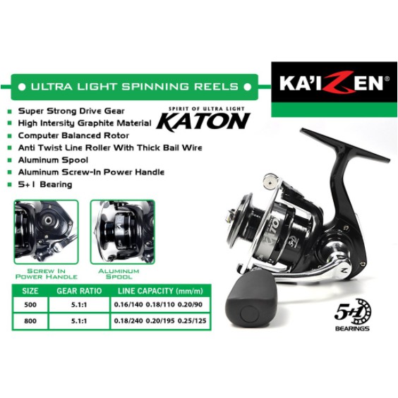 Reel UL Kaizen Katon Karasu Fujin Power Handle 5+1 Bearing Ultra Light Spinning Pancing Original