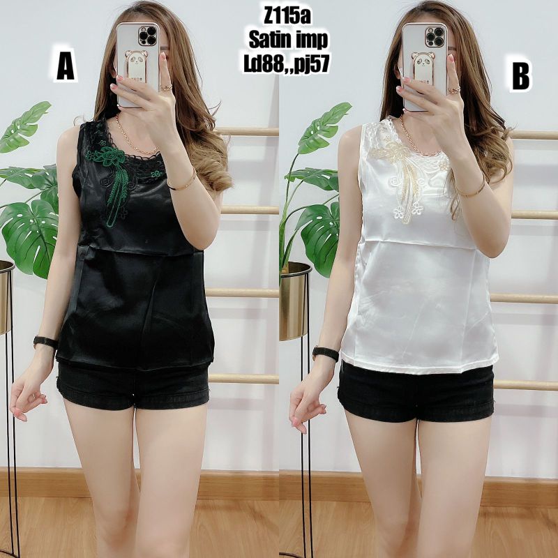 Z115b Satin imp wanita kaos bah satin