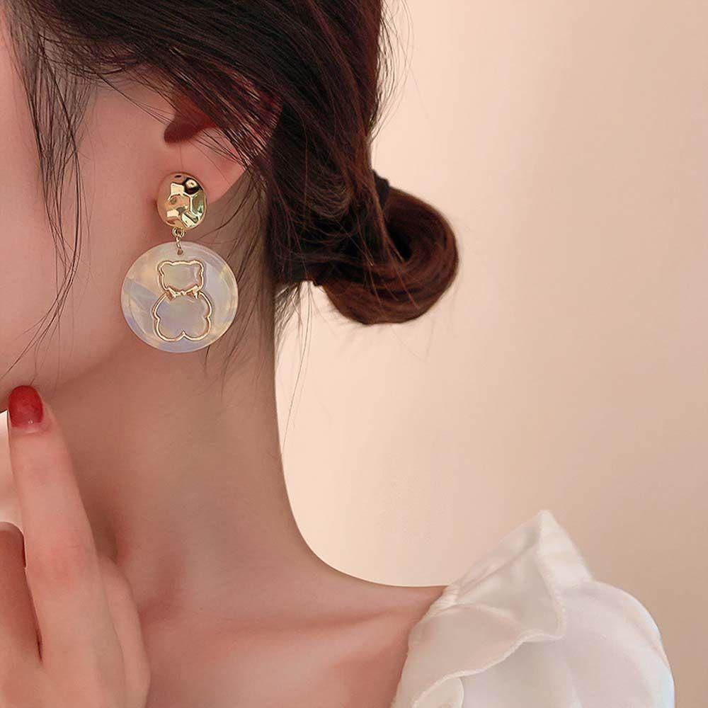 Mxbeauty Anting Juntai Elegan Geometris Trendy Manis Bulat Giwang Telinga Akrilik