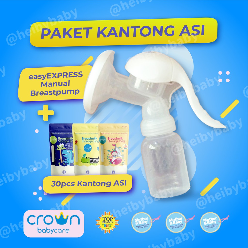 [PAKET] Crown Manual Breast Pump + Storage / Kantong ASI 30pcs