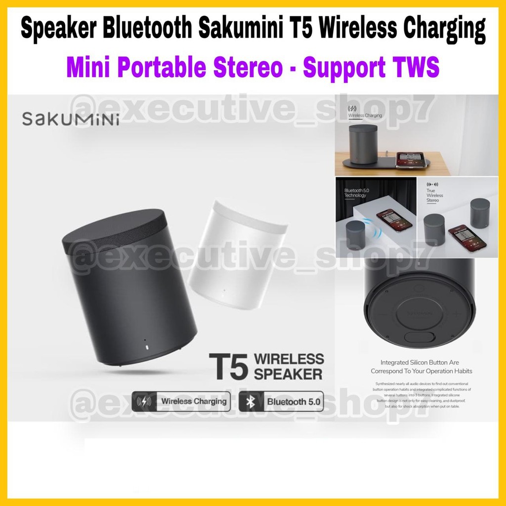 Speaker Bluetooth Sakumini T5 Wireless Charging - Mini Portable Stereo - Support TWS