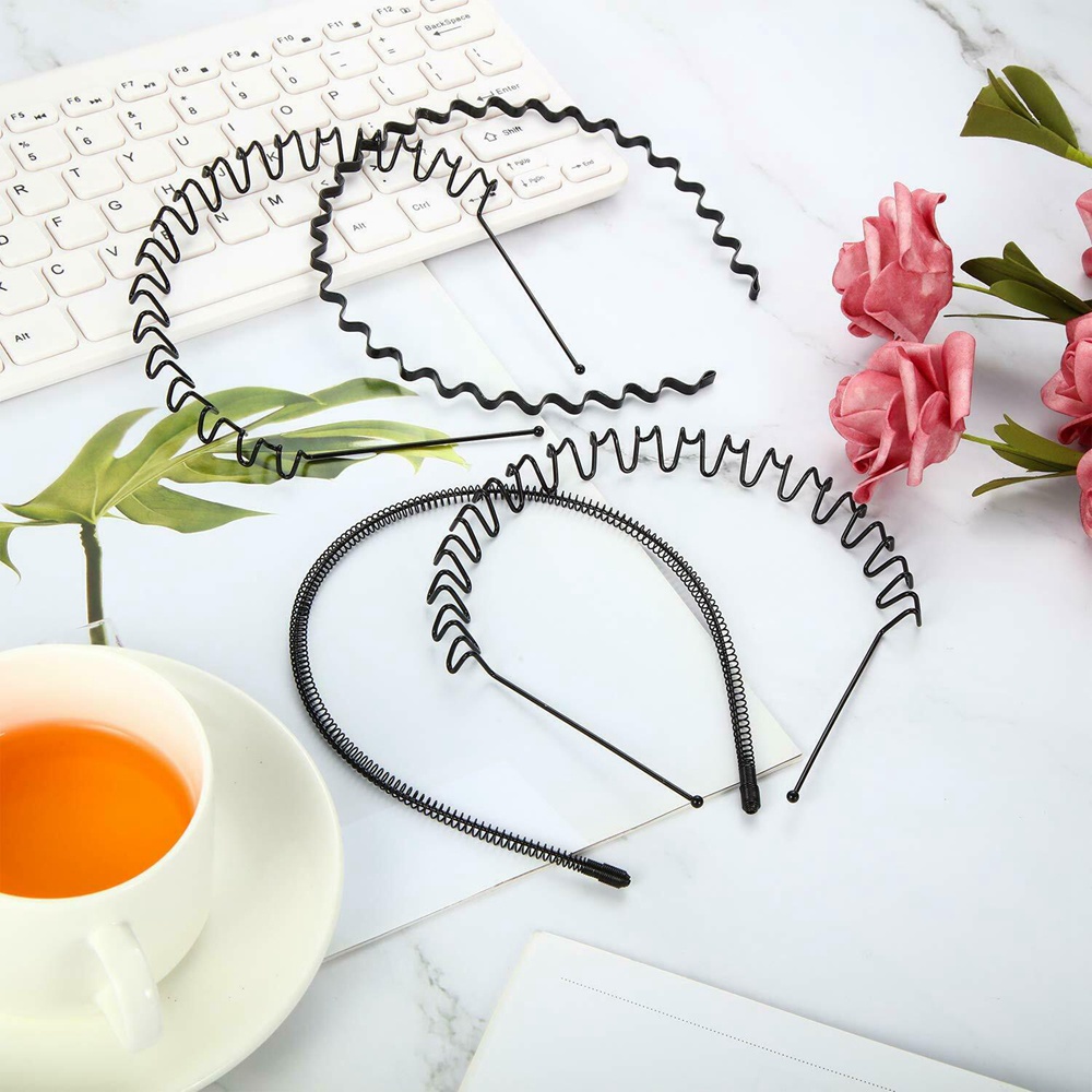 【COD Tangding】6pcs/set Black Metal Sports Hairband Headband Wave Alice Style Hair Band Headband