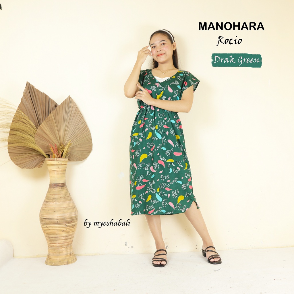 Daster Manohara Bali LD 105 cm / Dress Bali manohara motif Kekinian Murah dan Nyaman-ROCIO DARK GREEN