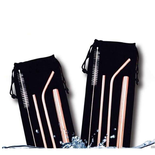 

5pcs set stainless straw sedotan stainless sedotan minum +sikat +pouch