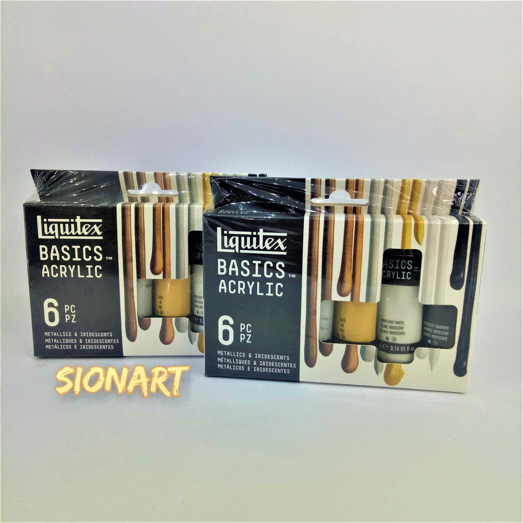 

Cat Akrilik Liquitex Basics 6x22ml Acrylic Color Paint Set Metalics & iridescents