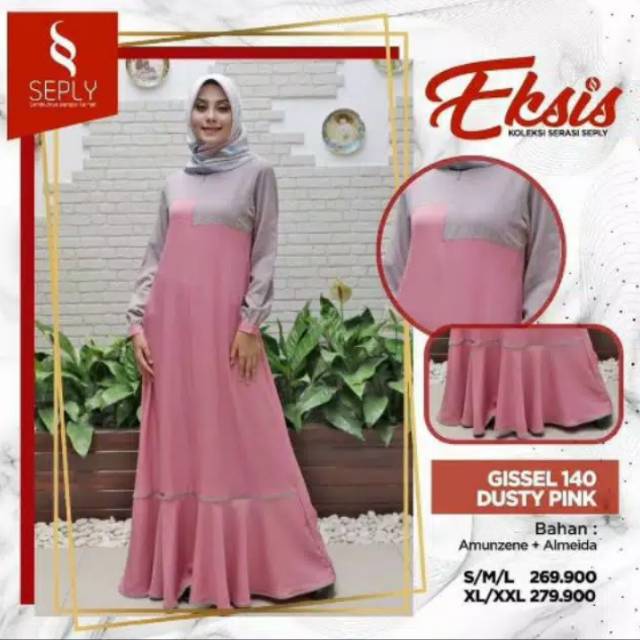 SEPLY | DRESS GAMIS MUSLIMAH GISSEL 140 DUSTY PINK, MAROON, HIJAU MINT D20P