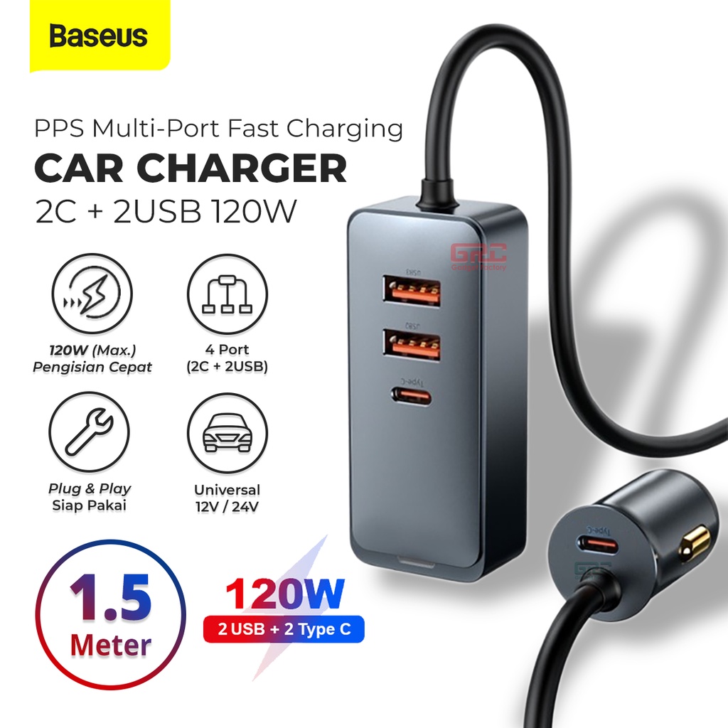 Car Charger Mobil Baseus Adapter Fast Charging USB Type C 4 Port 120W