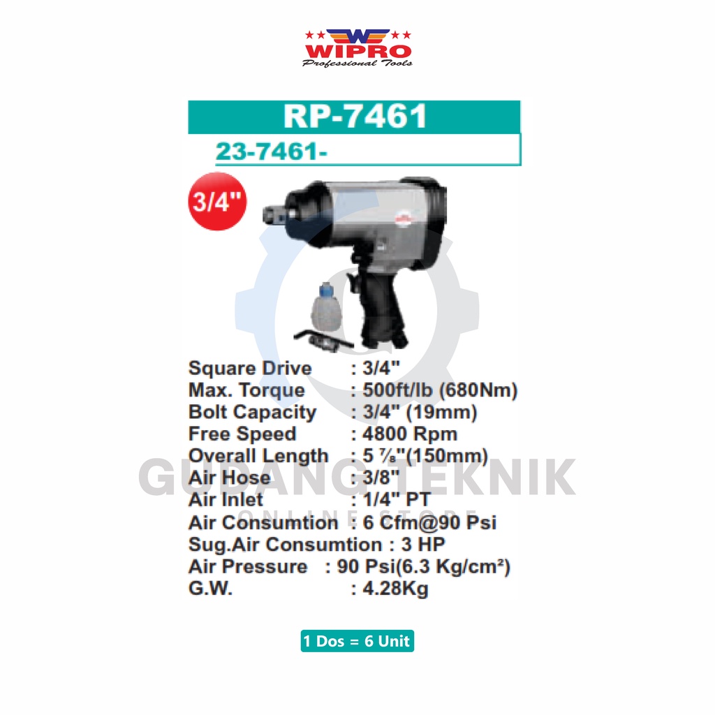 Air Impact Wrench 3/4&quot; TWIN HAMMER Mobil WIPRO RP-7461 / Alat Buka Pasang Baut Impact Wrench ANGIN 3/4 Inch Mobil WIPRO RP7461 - Alat Buka Baut Mobil Angin WIPRO RP 7461