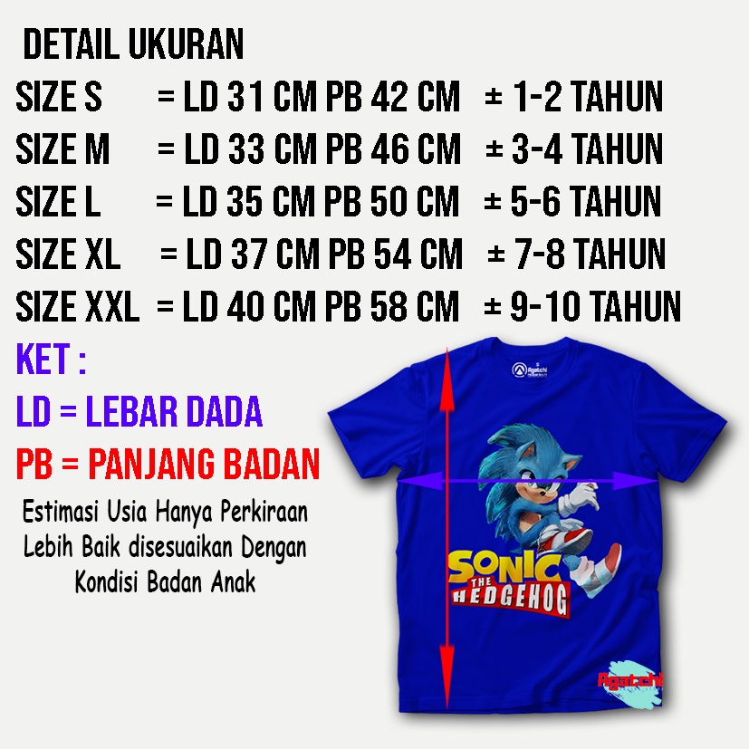 Baju Anak / Kaos Atasan Anak / Kids T Shirt Sonic Hedgehog