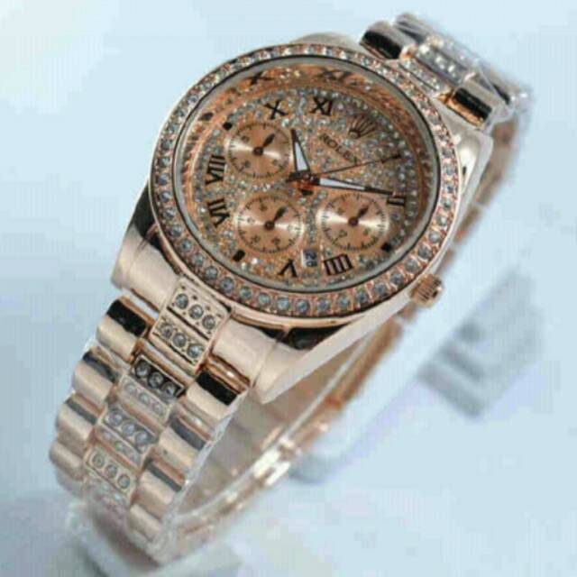 Jam Tangan Wanita Elegant Rolex Lady Gaga Sporty Premium Rosegold