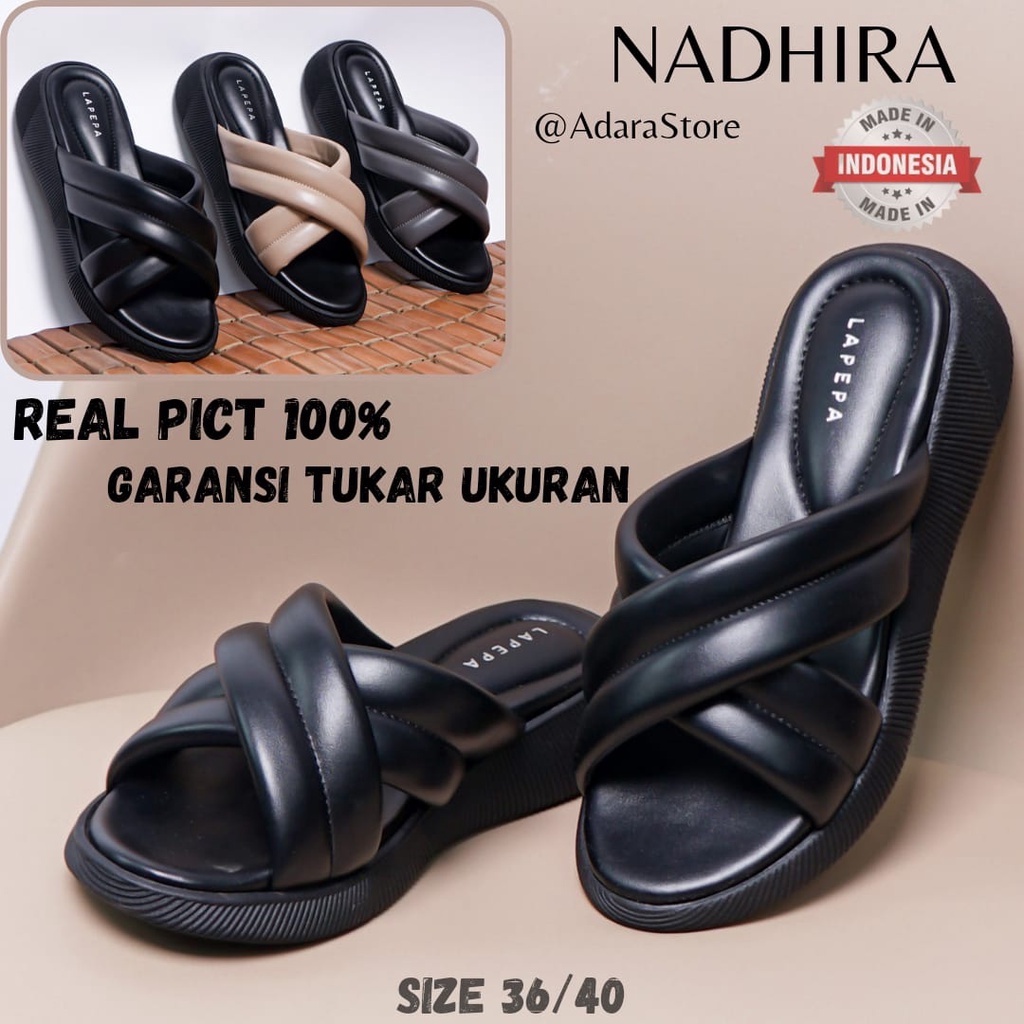 Adarastore - Lapepa NADHIRA Sandal Casual Wanita Sendal Wedges Cewek Tebal Model Silang Kekinian