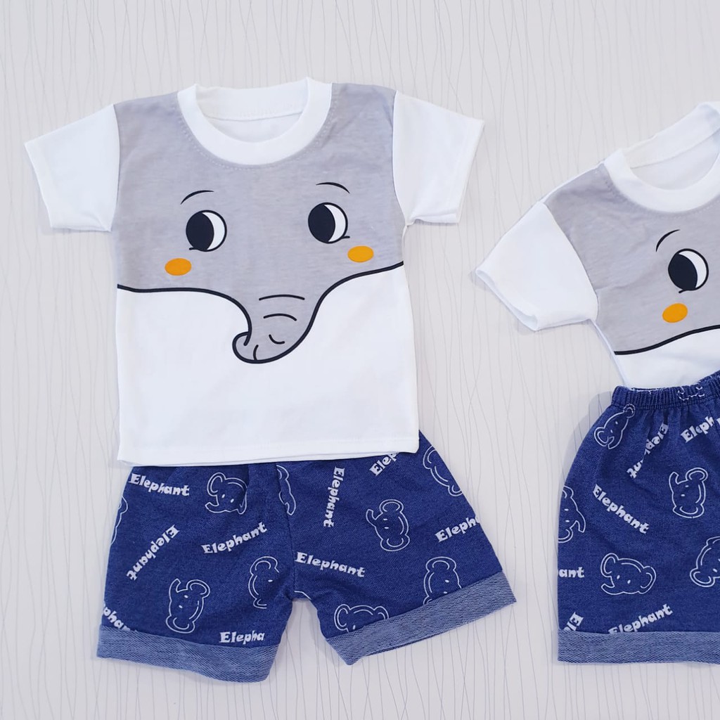 setelan pakaian anak laki-laki usia 0-12 bulan gajah