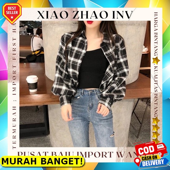Baju Kameja Wanita Import Korea Hem Cewek Lengan Panjang Kekinian Ux922 [Shinta Pj Black Ro] Katun [