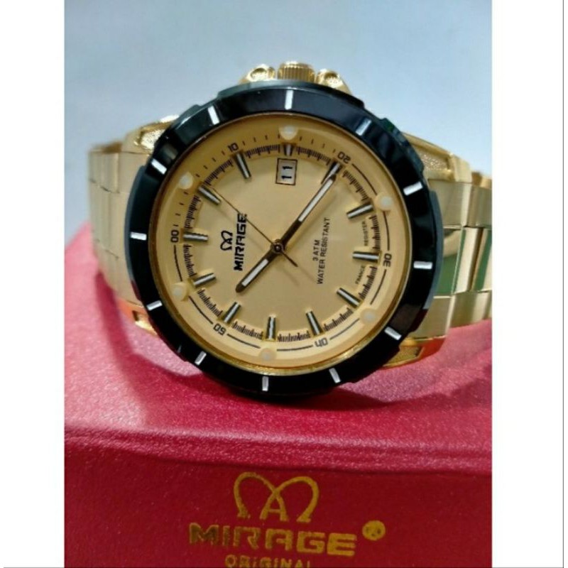 jam tangan pria;MIRAGE M8713Lpk gold~ORIGINAL WATER RESISTANT~TGL~STAINLEESANTI KARAT