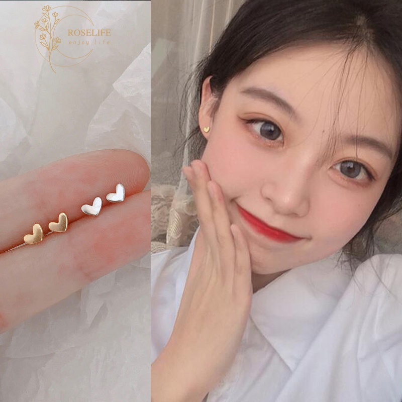 Roselife 1 Pasang Anting Tusuk Silver S925 Anti Alergi Desain Hati Kecil Simple Aksesoris Wanita