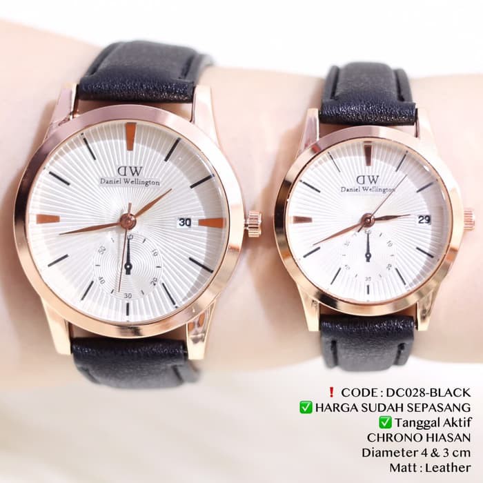 Jam tangan COUPLE DW tanggal aktif tali kulit leather premium watch Terbatas