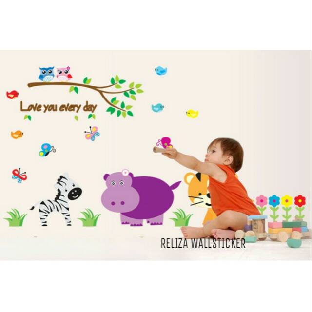 RELIZA WALL STICKER ANIMAL ZOO HEWAN ANAK KIDS SINGA OWL AY9046 STIKER DINDING