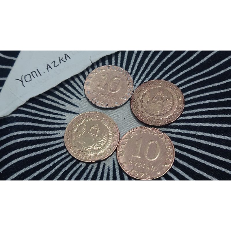 10 rupiah tabanas kuning 1974 bekas  asli