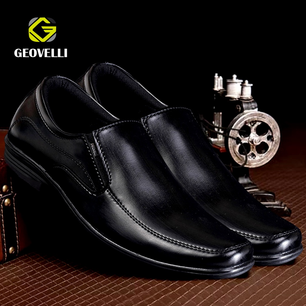 COD! SEPATU PRIA  HITAM PANTOPEL GEOVELLI SEPATU FORMAL PANTOFEL KERJA KANTOR DINAS GURU TERLARIS