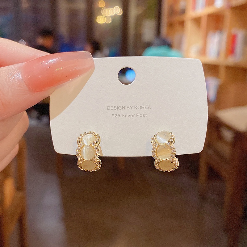 Anting Tusuk Sterling silver 925 Desain Geometri Hias Batu Opal Mewah Untuk Wanita