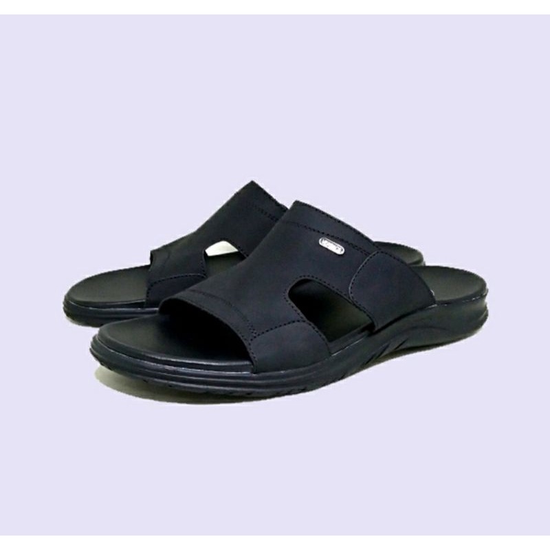 Sandal Slide Pria Hitam / Slop Bapak2 Kasual Sandal Formal Cowok Terlaris Hitam, 43