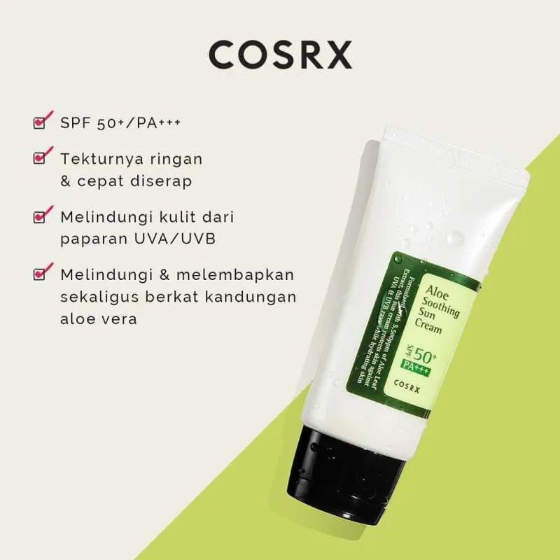 Sunscreen COSRX Aloe Soothing Sun Cream SPF 50+ PA 50 ml BPOM - Sunblok Sunblock Wajah - Crosx Corsx