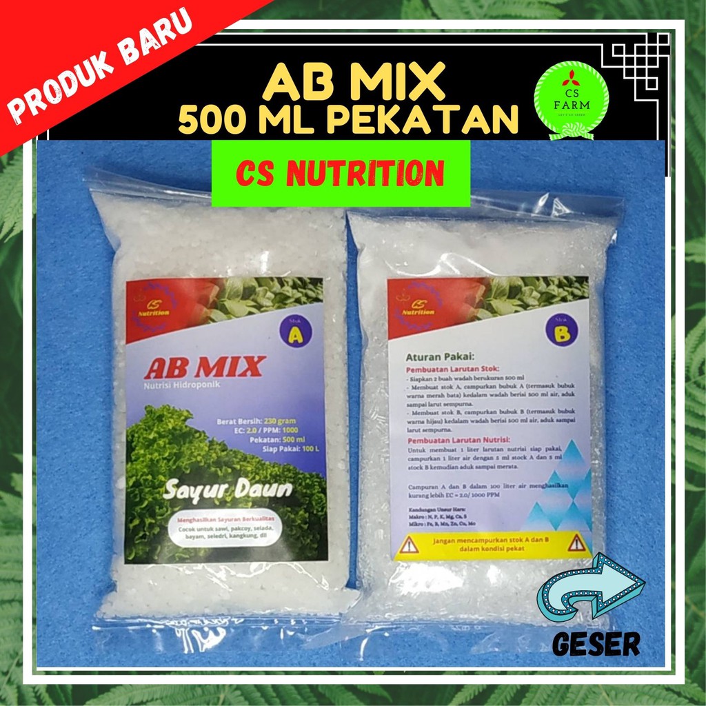 Nutrisi Hidroponik AB Mix Sayuran Daun 0,5 liter/ 500 ml pekatan (CS Nutrition)