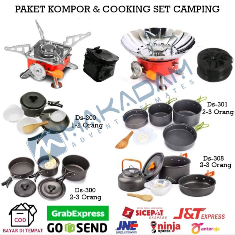 Jual paket kompor kotak windproof cooking set nesting camping | Shopee