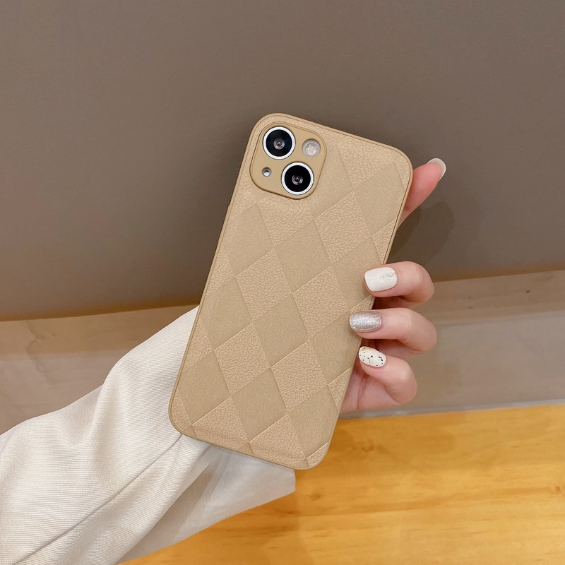 Case Bahan Kulit Motif Diamond Lattice Untuk IPhone 13 12 11 Pro X Xs Max 7 8 Plus