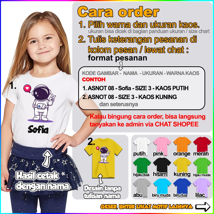 [FREE NAMA!!] Baju Kaos COUPLE  ANAK DAN DEWASA ASTRONOT BANYAK MOTIF