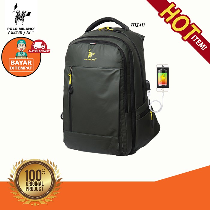 Tas RANSEL MURAH POLO MILANO - 88348 - TAS SEKOLAH PRIA IMPORT + USB ANTI AIR - FREE BOTOL MINUM