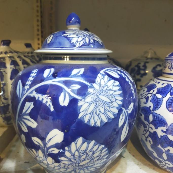 Tocin keramik biru putih model baru/ Toples keramik putih biru