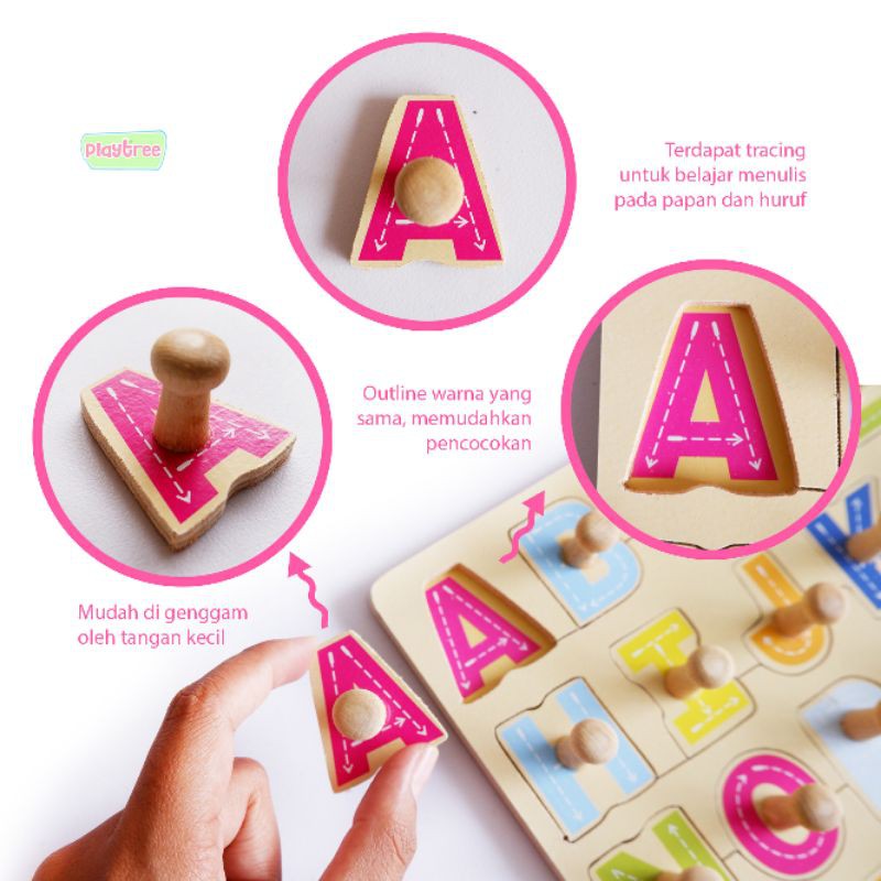 Puzzle Kayu Jumbo Knob Alphabet