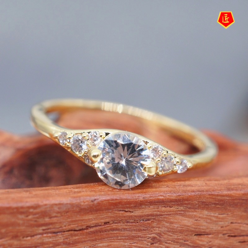 [Ready Stock]18K Golden Leaves Diamond Ring Set Fashionable and Elegant