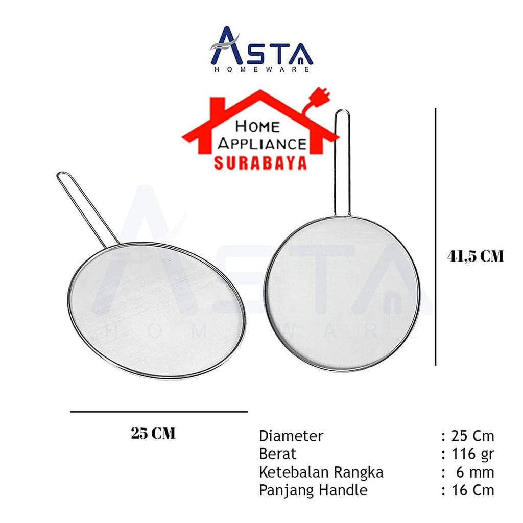 ASTA Oil Splatter Screen Cover - Tutup Panci Pelindung Cipratan / Percikan Minyak Stainless 25CM / 33CM