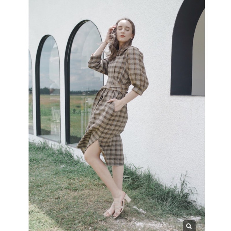 Maven jade dress in tawny tweed