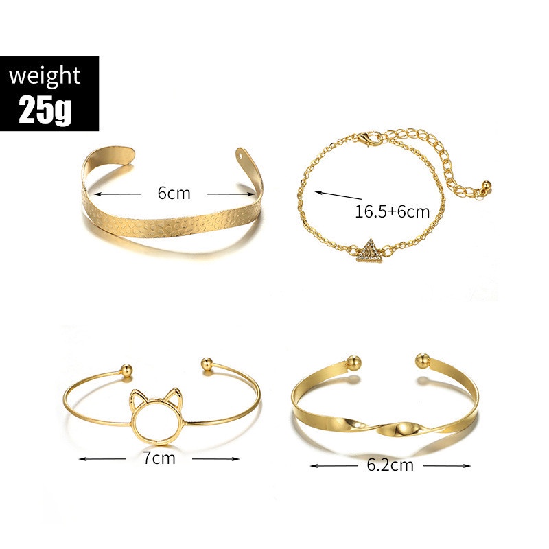 4pcs / Set Gelang Multilayer Bentuk Segitiga Hollow Kucing Distorsi Warna Emas Untuk Wanita