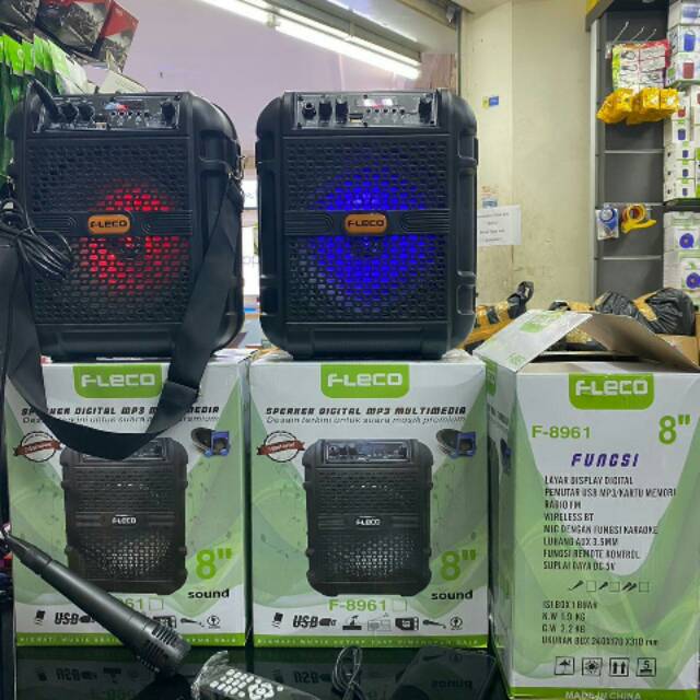 SPEAKER BLUETOOTH WIRELESS FLECO F 8961 + tali selempang/ speaker aktif salon fleco f8961 F1090 bass