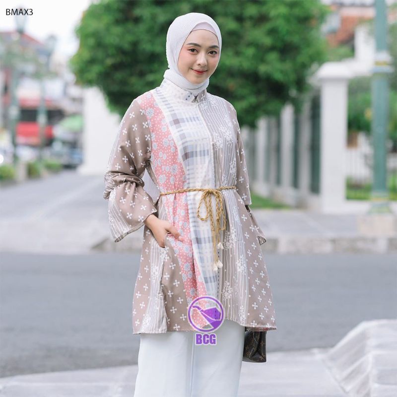 Blouse maxmara BCG atasan wanita motif batik blouse jumbo modern baju formal kasual kondangan wanita-Kode 3