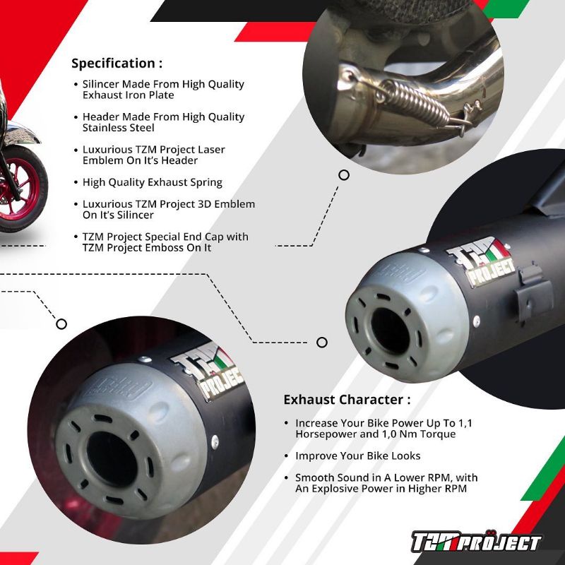 KNALPOT TZM PROJECT STD NON SS PRO BEAT/SCOOPY/VARIO110/VARIO125/VARIO150/GENIO/NMAX OLD/NMAX NEW / AEROX /PCX160 TJM PROJECT Standar Racing Tsukigi Original 100%