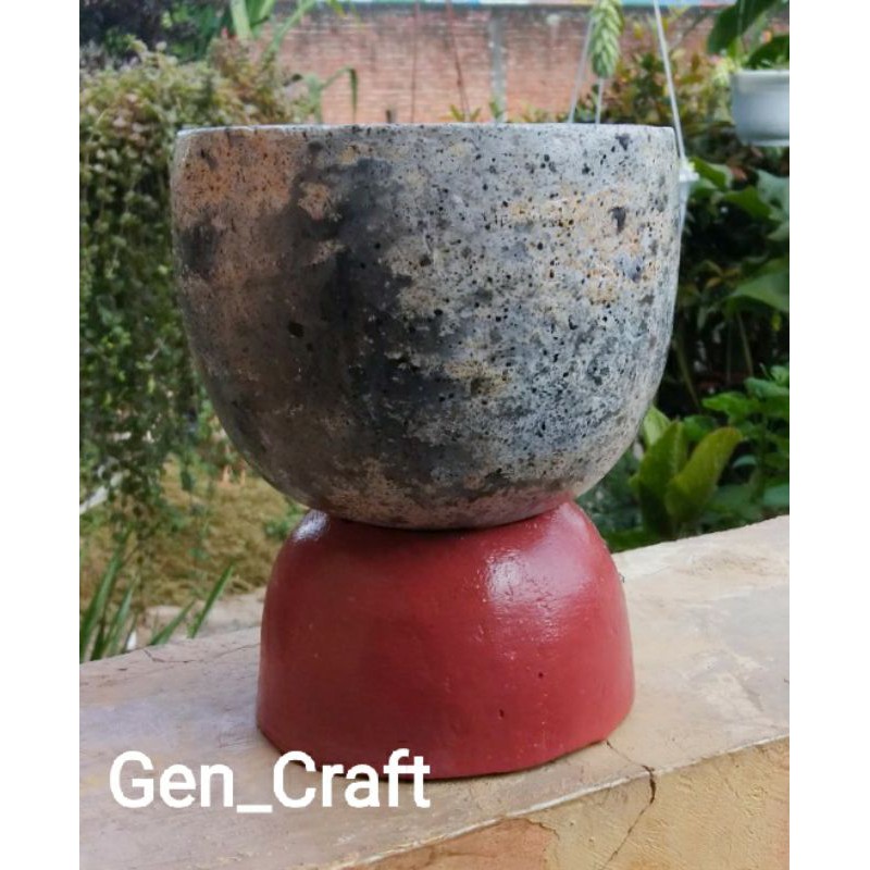 Pot Semen Motif Batu Alam + Dudukan