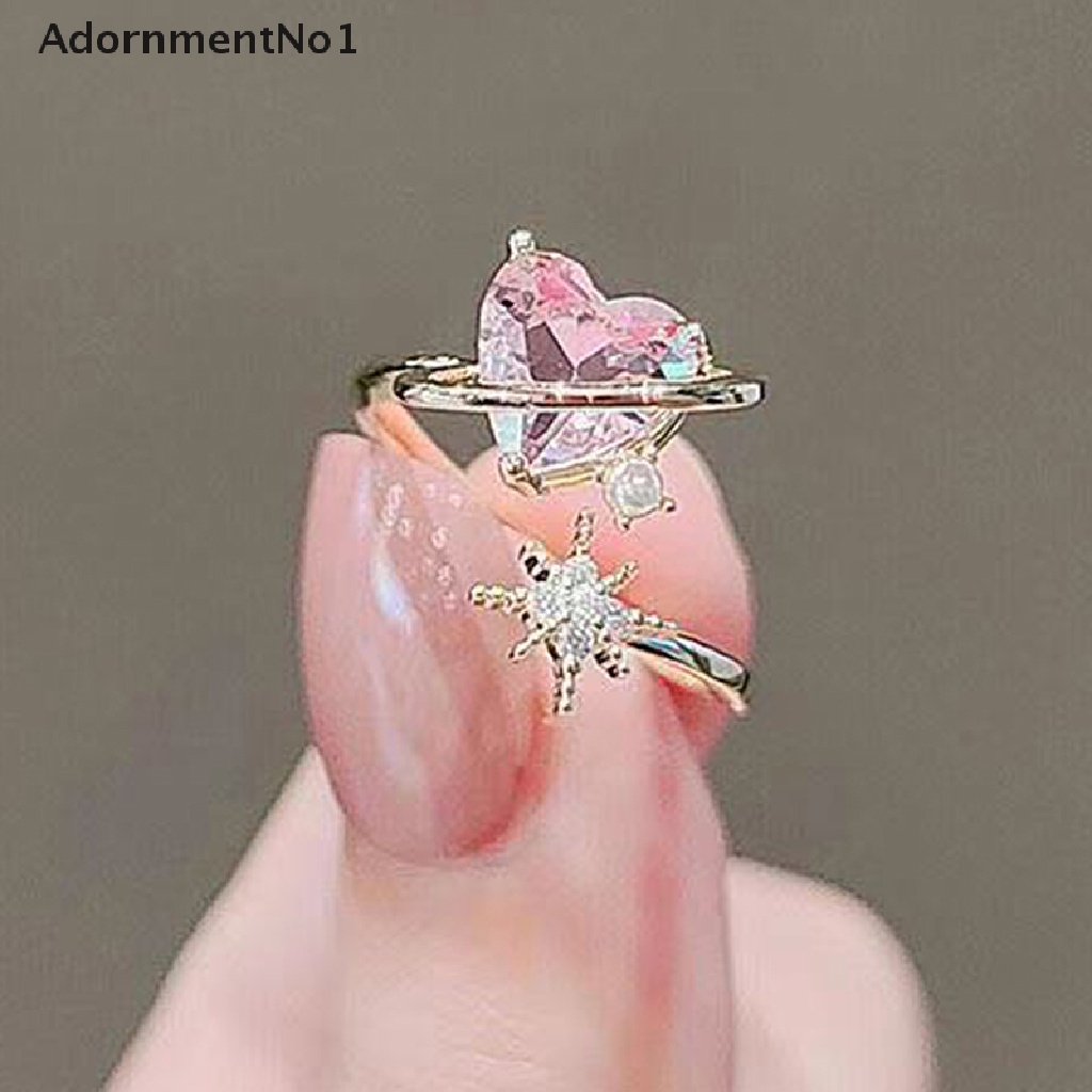 (AdornmentNo1) Cincin Model Terbuka Desain Hati Warna Pink Serbaguna Untuk Wanita