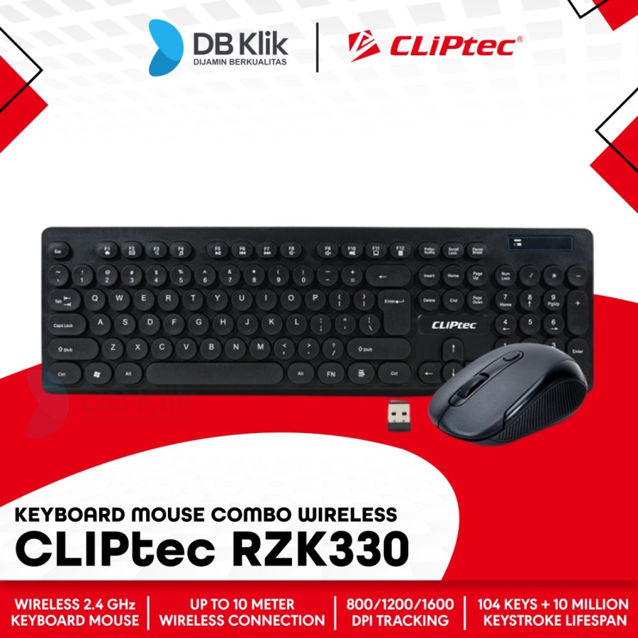 Keyboard Mouse CLIPtec RZK330 Combo Wireless 1600DPI - CLIPtec RZK 330